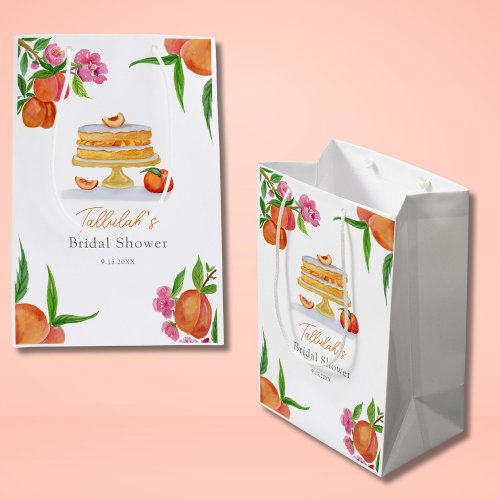 Watercolor Peach Cake With Blossoms Bridal Shower Medium Gift Bag