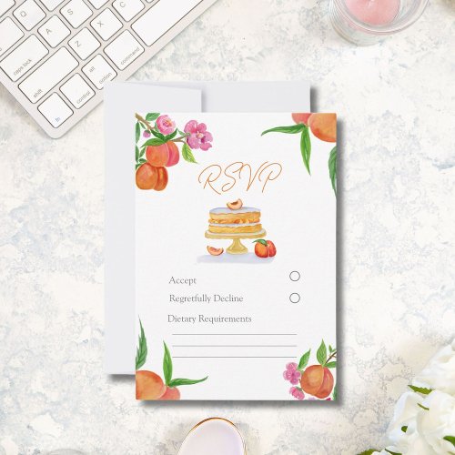 Watercolor Peach Cake With Blossoms Bridal Shower RSVP Card