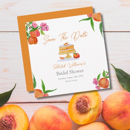 Watercolor Peach Cake With Blossoms Bridal Shower Save The Date