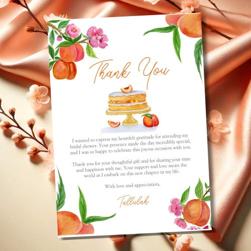Watercolor Peach Cake With Blossoms Bridal Shower Thank You Card