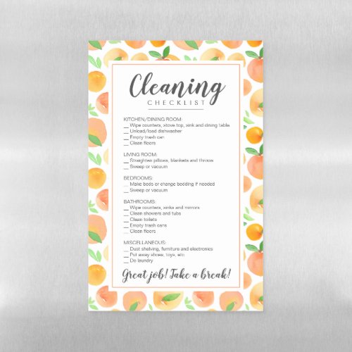 Watercolor Peach Editable Home Cleaning Checklist Magnetic Dry Erase Sheet