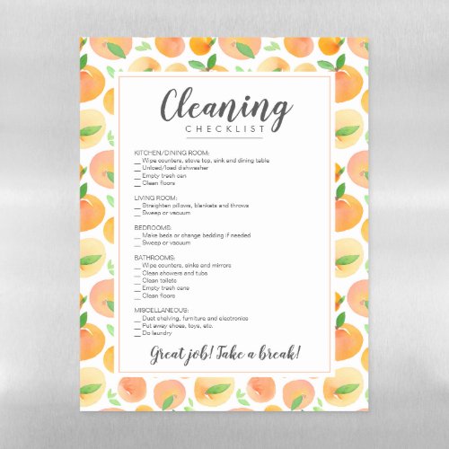 Watercolor Peach Editable Home Cleaning List Large Magnetic Dry Erase Sheet
