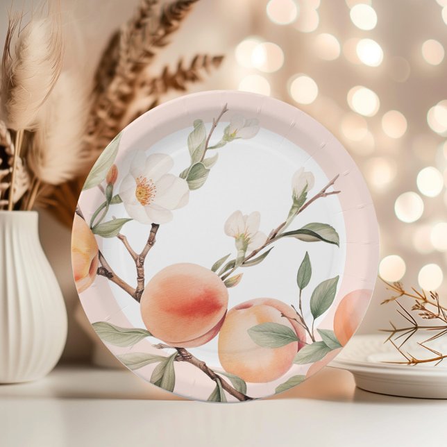 Watercolor peach elegant birthday party paper plates (Creator Uploaded)