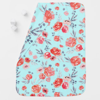 Watercolor Peach Floral Baby Blanket