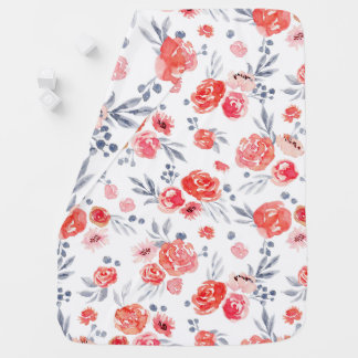 Watercolor Peach Floral Baby Blanket