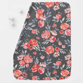 Watercolor Peach Floral Baby Blanket
