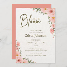 Watercolor Peach Floral Baby Shower Invitation