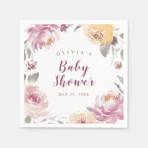 watercolor peach floral baby shower napkins