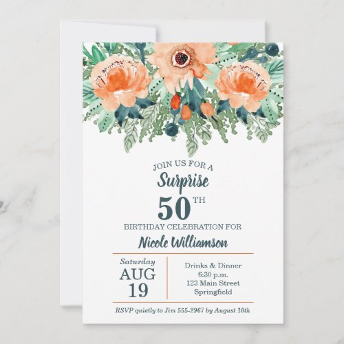 Watercolor Peach Floral Birthday Invitations