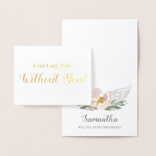 Watercolor Peach Floral Bridal Party Proposal Foil Card