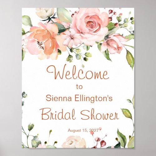 Watercolor peach floral Bridal Shower Welcome sign