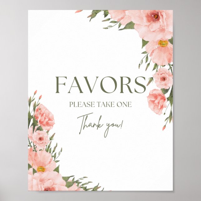 Watercolor Peach Floral Favors Poster (Front)