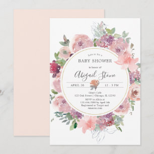 Watercolor peach floral frame baby shower invitation