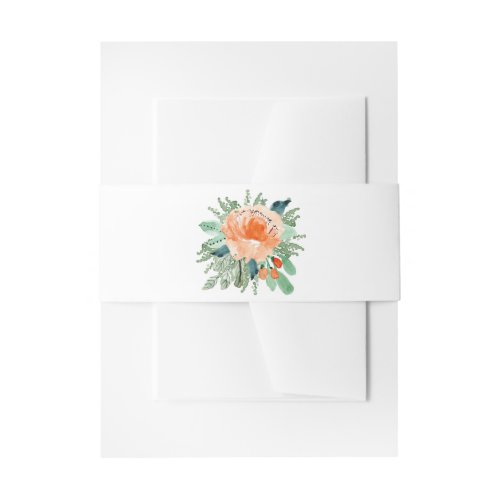 Watercolor Peach Floral Invitation Belly Band