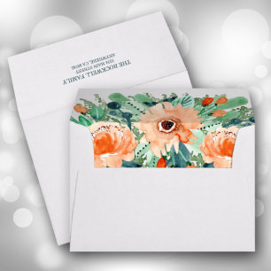 Watercolor Peach Floral Lined Envelope