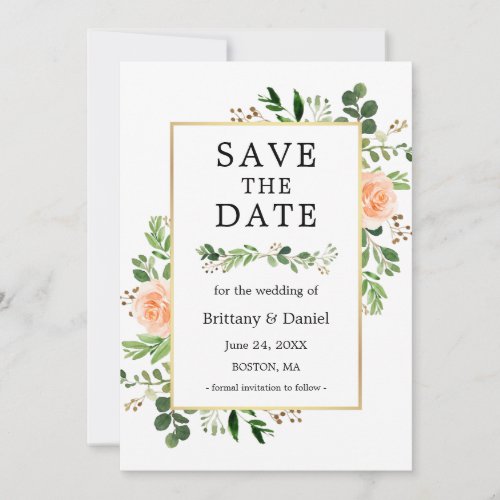 Watercolor Peach Floral Save The Date Card