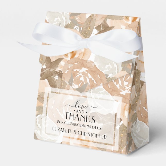 Watercolor Peach Floral Wedding Favor Boxes (Front Side)