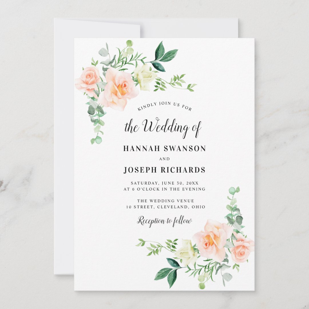 watercolor peach floral wedding invitation | Zazzle