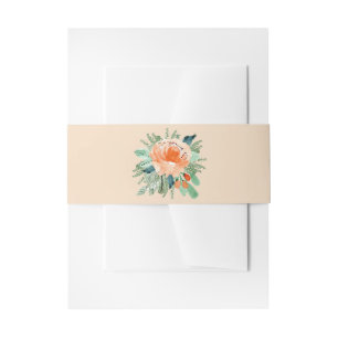 Watercolor Peach Flower Invitation Belly Band
