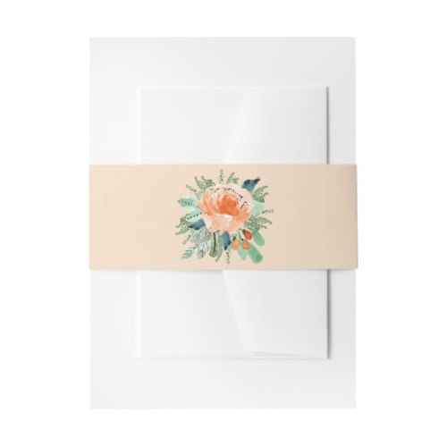 Watercolor Peach Flower Invitation Belly Band
