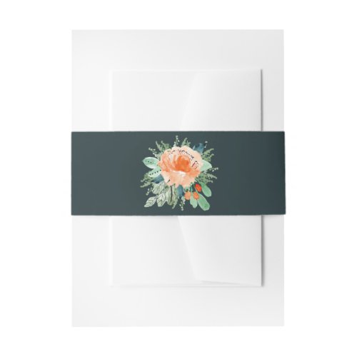 Watercolor Peach Flower on Teal Invitation Belly Band