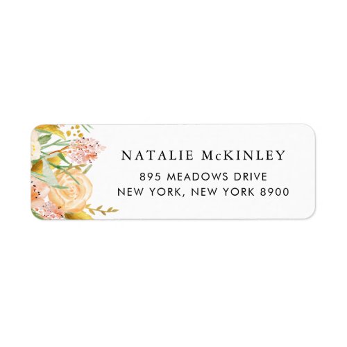 Watercolor Peach Flowers and Gold Leaves Label