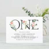 Watercolor Peach Flowers Floral First Birthday Invitation (Standing Front)