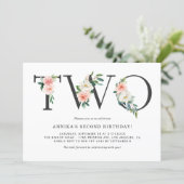 Watercolor Peach Flowers Floral Second Birthday Invitation (Standing Front)