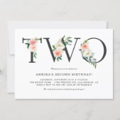 Watercolor Peach Flowers Floral Second Birthday Invitation (Front)