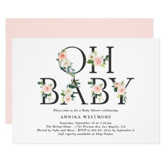 Watercolor Peach Flowers Oh Baby! Baby Shower Invitation