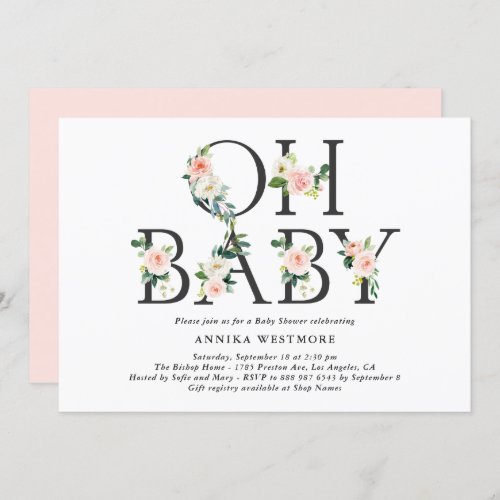 Watercolor Peach Flowers Oh Baby Baby Shower Invitation