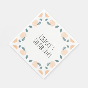 Watercolor Peach Fruit Birthday Border Art Napkins