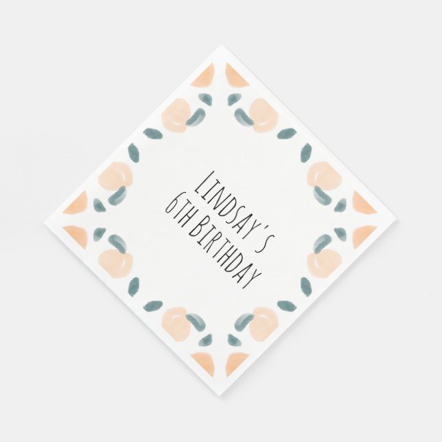 Watercolor Peach Fruit Birthday Border Art  Napkins (Corner)