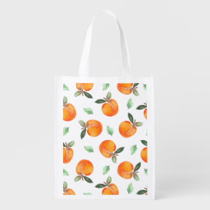 Watercolor Peach Fruit  Grocery Bag