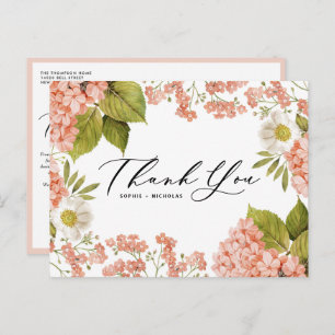 Watercolor Peach Hydrangea Wedding Thank You Postcard