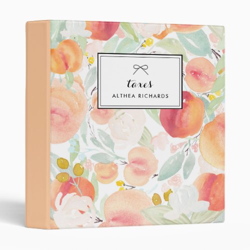 Watercolor Peach Pattern Personalized Taxes Binder