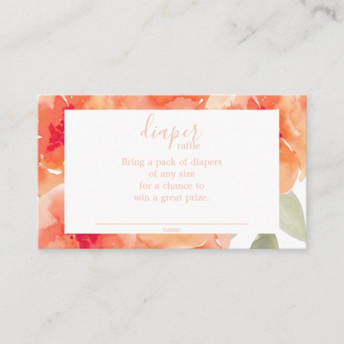 Watercolor Peach Peonies Baby Shower Diaper Raffle Enclosure Card