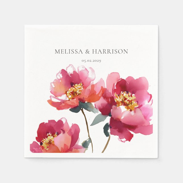 Watercolor Peach Peony Napkins (Front)
