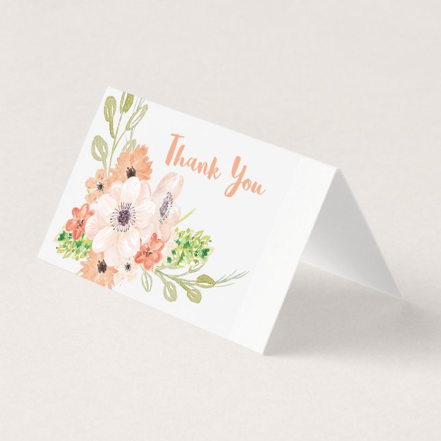 Watercolor Peach Peony Thank You Card (Front)