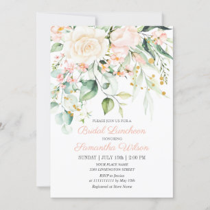 Watercolor Peach Pink Blush Flower Bridal Shower I Invitation
