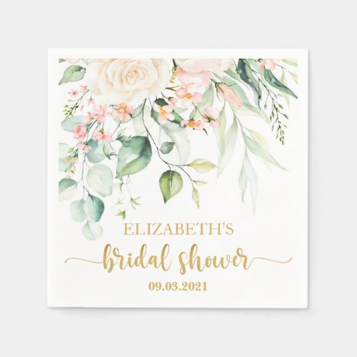 Watercolor Peach Pink Blush Flower Bridal Shower Napkins