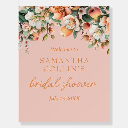 Watercolor Peach Pink Floral Bridal Shower Welcome Foam Board