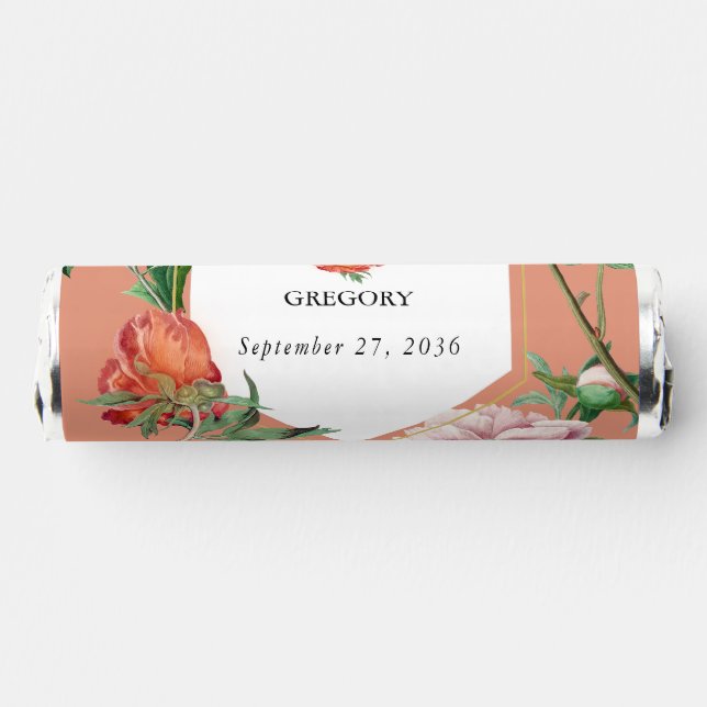 Watercolor Peach Pink Peonies Flowers Wedding Breath Savers® Mints (Left)