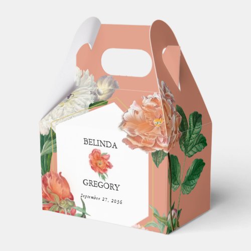 Watercolor Peach Pink Peonies Flowers Wedding  Favor Boxes