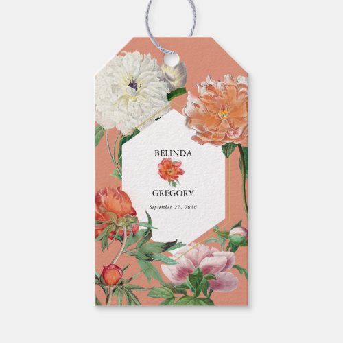 Watercolor Peach Pink Peonies Flowers Wedding Gift Tags
