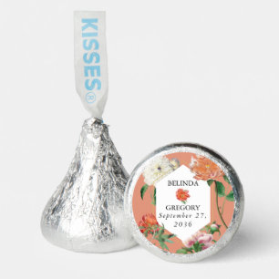 Watercolor Peach Pink Peonies Flowers Wedding Hershey®'s Kisses®