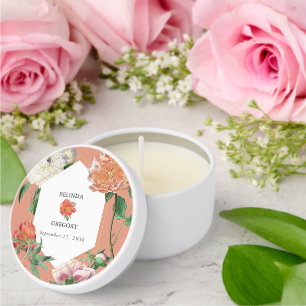 Watercolor Peach Pink Peonies Flowers Wedding Mini Candle Favors