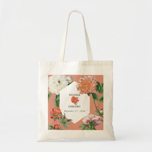 Watercolor Peach Pink Peonies Flowers Wedding Tote Bag