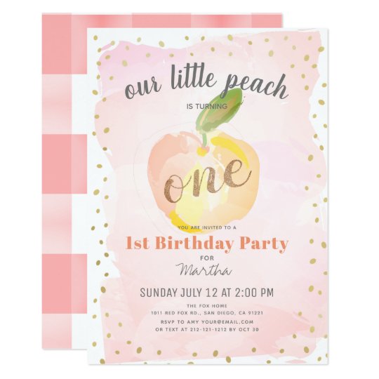 Watercolor Peach Pink x Gold Girl 1st Birthday Invitation | Zazzle.com