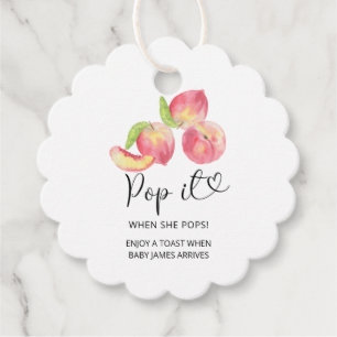 Watercolor peach Pop it when she pops baby shower Favor Tags